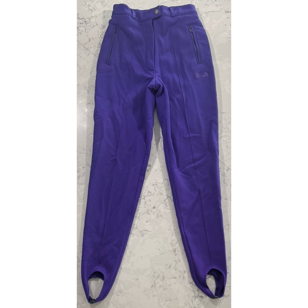 VTG 80s FILA Stirrup Ski Pants Womens Small Purple Wool Blend Snow Pants Italy
